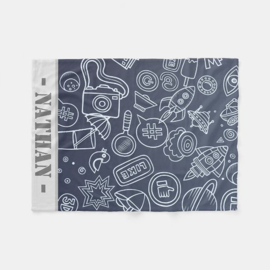 Random Doodles Dark Blue Personalisiert Fleecedecke (Vorderseite (Horizontal))