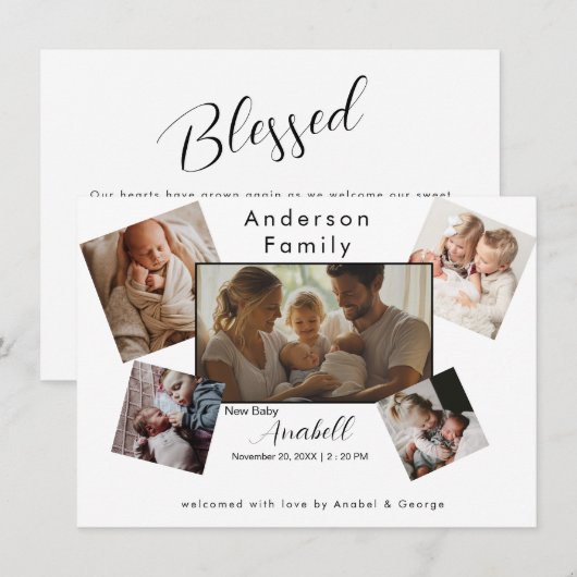 Random Family Photo Collage Birth Announcement  Ankündigung (Vorne/Hinten)