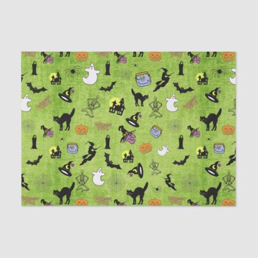 Random Halloween Iconic Muster Green BG Seidenpapier (Vorderseite)