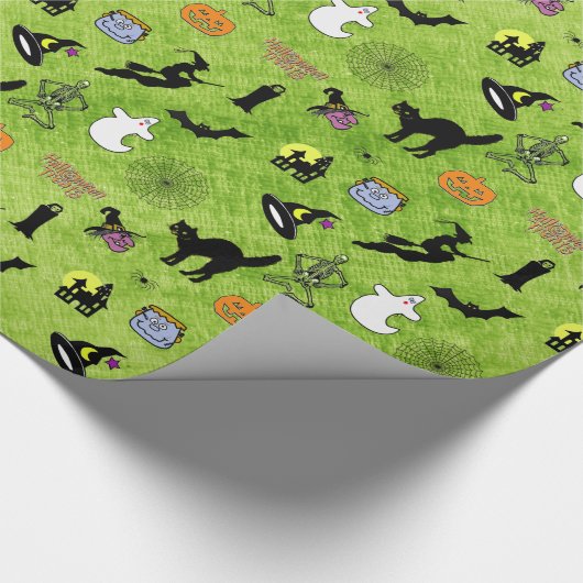 Random Halloween Iconic Muster Green Geschenkpapier (Ecke)