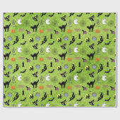 Random Halloween Iconic Muster Green Geschenkpapier (Flach)