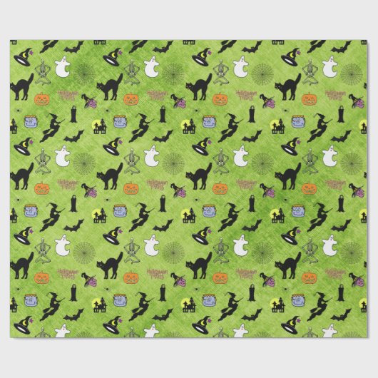 Random Halloween Iconic Muster Green Geschenkpapier (Flach)