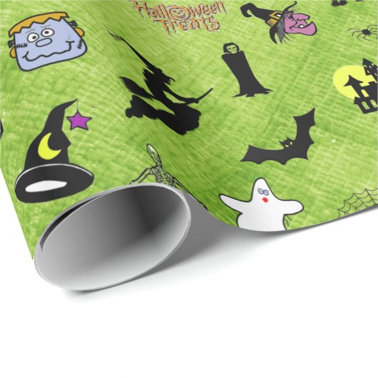 Random Halloween Iconic Muster Green Geschenkpapier (Rolleneckpunkt)