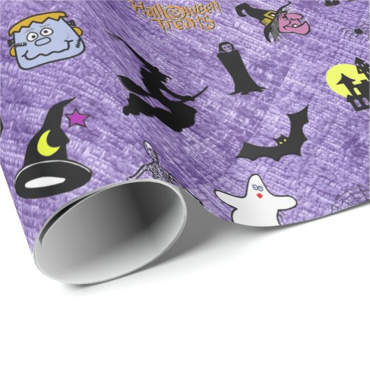 Random Halloween Iconic Muster Lila Geschenkpapier (Rolleneckpunkt)