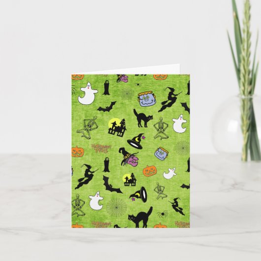 Random Halloween Pattern Green BG Karte (Vorderseite)