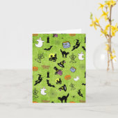 Random Halloween Pattern Green BG Karte (Gelbe Blume)