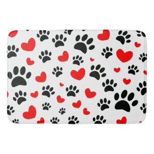 Random-Hund-Paw-Drucke und Rote Herzen Badematte