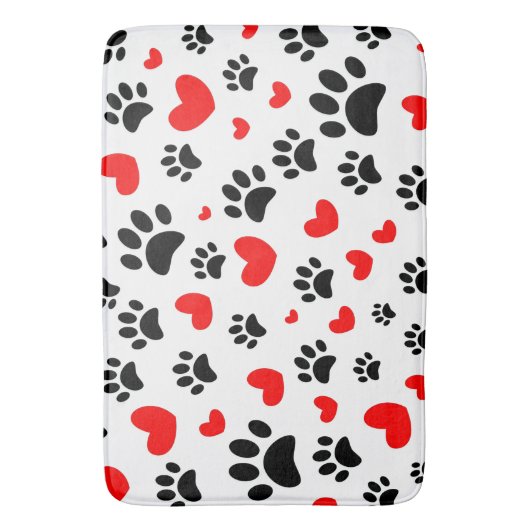 Random-Hund-Paw-Drucke und Rote Herzen Badematte (Vorderseite Vertikal)