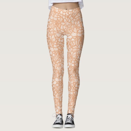 Random Leaf Mosaic Dark Orange Leggings (Vorderseite)