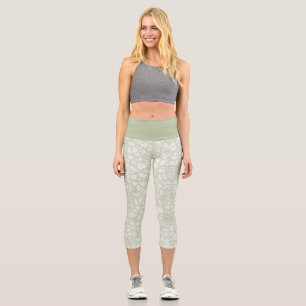 Random Leaf Mosaic Pale Green Capri Leggings