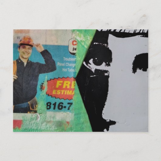 Random Mixed Media Collage Working Man and a Face Postkarte (Vorderseite)