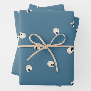 Random Niedlich Kawaii Skull Dots blass blau Geschenkpapier Set