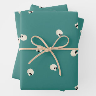 Random Niedlich Kawaii Skull Dots Mitte grün Geschenkpapier Set