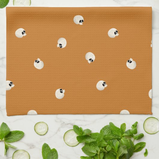 Random Niedlich Kawaii Skull Dots orange Geschirrtuch (Gefaltet)