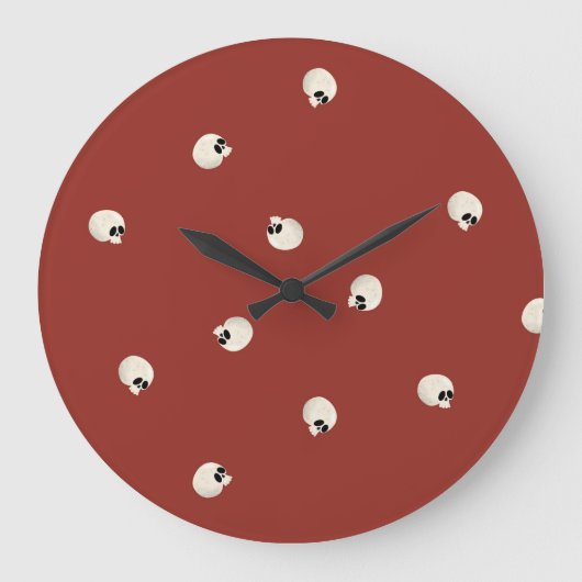 Random Niedlich Kawaii Skull Dots red Große Wanduhr (Vorderseite)