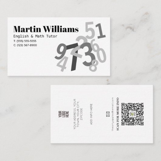 Random Numbers Math Tutor Zuhause School Visitenkarte (Vorne/Hinten)