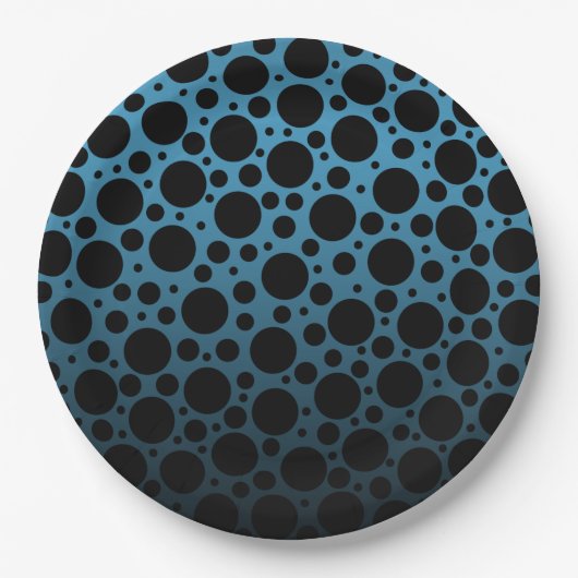 Random Polka Dots - Peacock Blue bis Black Gradien Pappteller (Vorderseite)