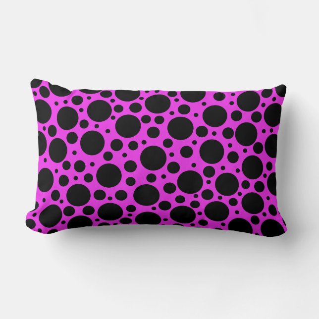 Random Polka Dots : Schwarz auf heiß rosa Lendenkissen (Vorderseite)