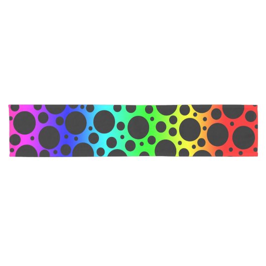 Random Polka Dots - Schwarz auf Regenbogen Kurzer Tischläufer (Horizontal)