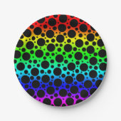 Random Polka Dots - Schwarz auf Regenbogen Pappteller (Vorderseite)