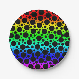 Random Polka Dots - Schwarz auf Regenbogen Pappteller