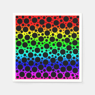 Random Polka Dots - Schwarz auf Regenbogen Serviette