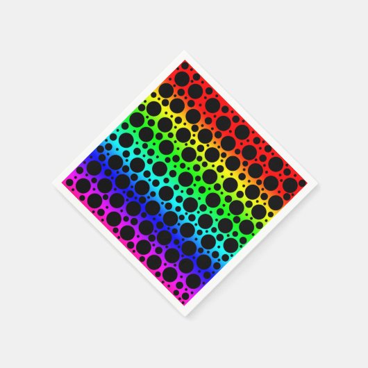 Random Polka Dots - Schwarz auf Regenbogen Serviette (Ecke)