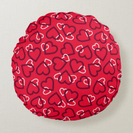 Random Red Outlinated Hearts Pattern Rundes Kissen
