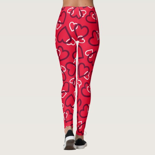 Random Red Outlined Hearts Pattern Leggings (Rückseite)