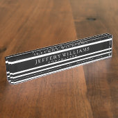 Random Schwarzweiß und Weiß moderne Streifen Namensplakette (Seite)