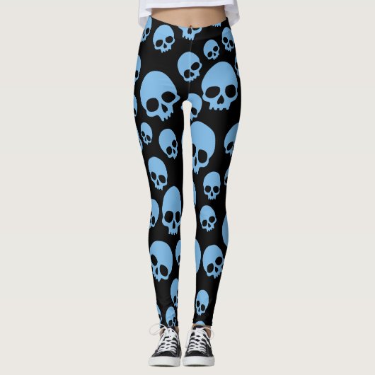 Random Skull Muster Blau Leggings (Vorderseite)