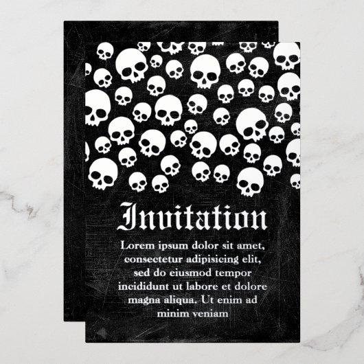 Random Skull Muster Silver Foil Einladungskarte Folieneinladung (Vorderseite/Rückseite)