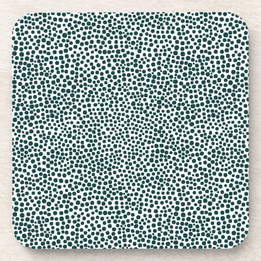 Random Spots - Dunkle Moss grün auf Weiß Getränkeuntersetzer (Vorderseite)