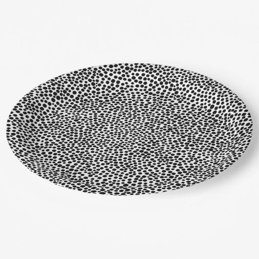 Random Spots - Schwarz auf Weiß Pappteller (Schrägansicht)