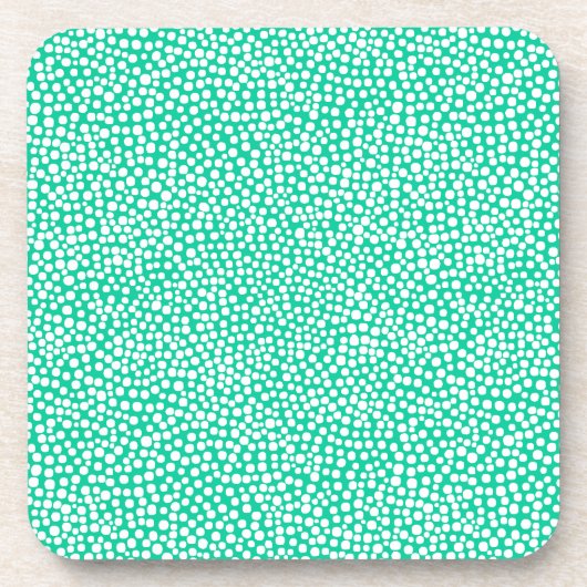 Random Spots - Weiß auf tieftürkis Untersetzer (Vorderseite)