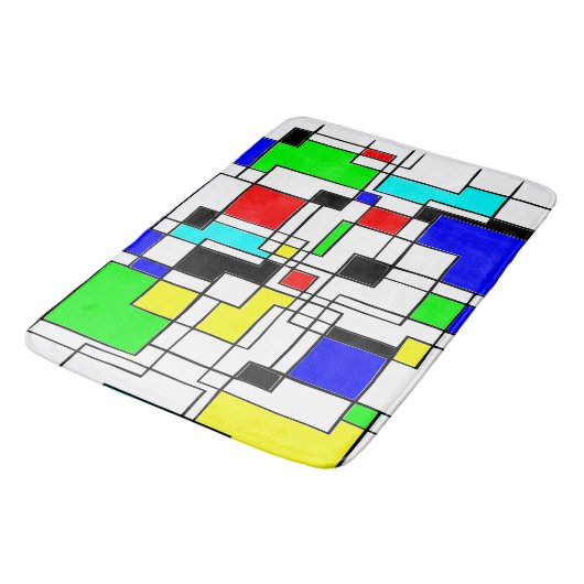 Random Squares hassen Mondrian Badematte (Schrägansicht)
