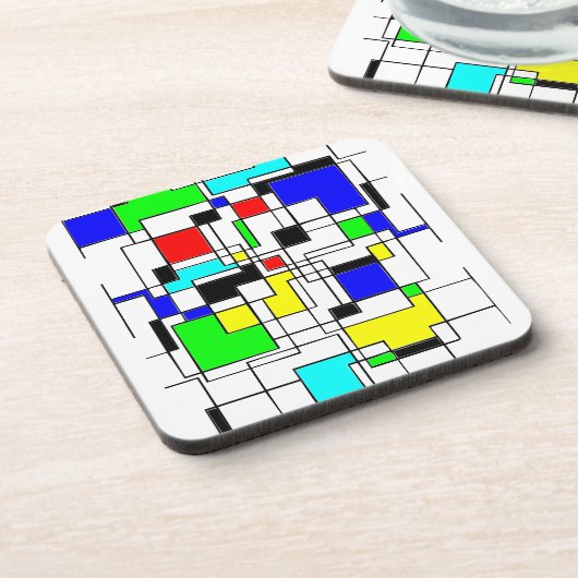 Random Squares hassen Mondrian Getränkeuntersetzer (Linke Seite)