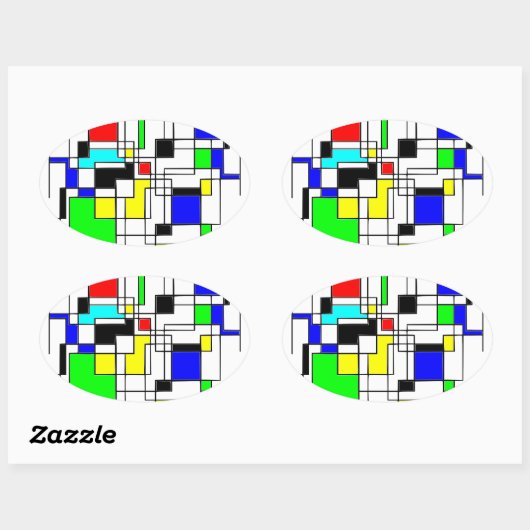Random Squares hassen Mondrian Ovaler Aufkleber (Blatt)