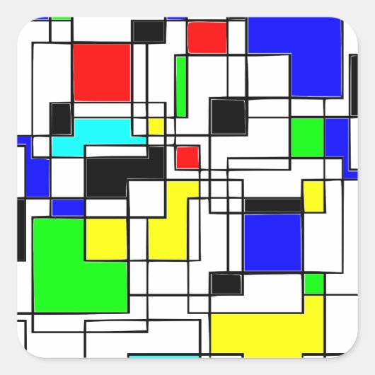 Random Squares hassen Mondrian Quadratischer Aufkleber (Vorderseite)