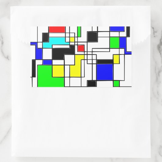 Random Squares hassen Mondrian Rechteckiger Aufkleber (Tasche)