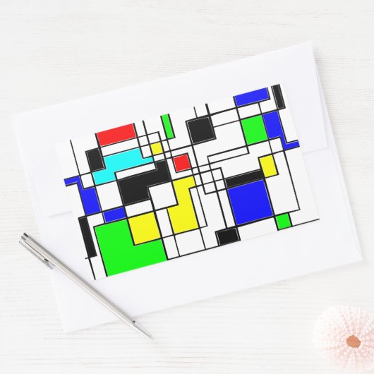Random Squares hassen Mondrian Rechteckiger Aufkleber (Umschlag)