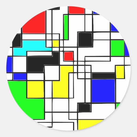Random Squares hassen Mondrian Runder Aufkleber (Vorderseite)