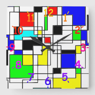 Random Squares Homage To Mondrian Quadratische Wanduhr