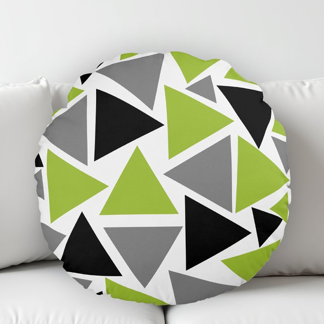 Random Triangle Lime Green Gray Black Geometric Rundes Kissen (Von Creator hochgeladen)