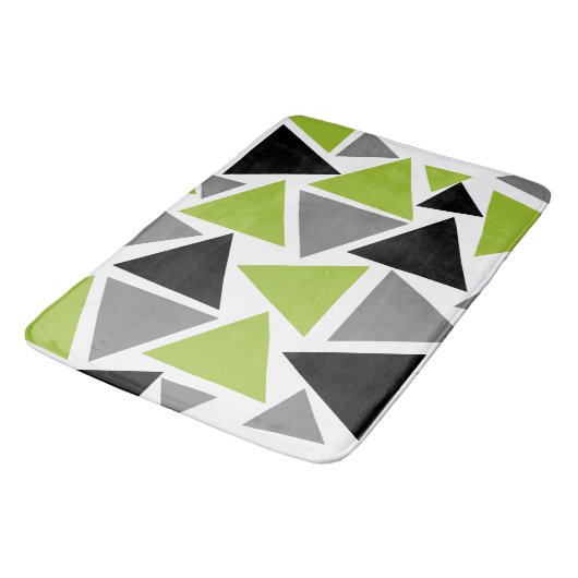 Random Triangle Lime Green Gray Schwarz-weiß Badematte (Schrägansicht)