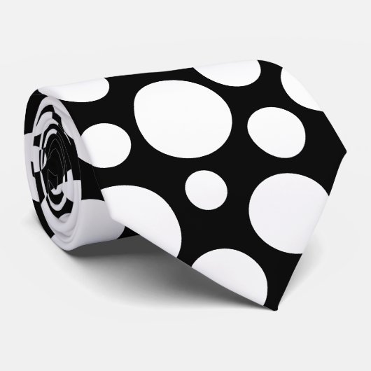 Random White Polka Dot Pattern auf schwarzer Krawa Krawatte (Gerollt)