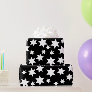 Random White Stars auf schwarz Geschenkpapier