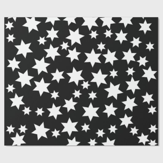 Random White Stars auf schwarz Geschenkpapier (Flach)