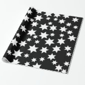 Random White Stars auf schwarz Geschenkpapier (Ungerollt)