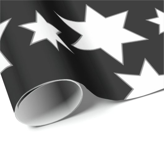 Random White Stars auf schwarz Geschenkpapier (Rolleneckpunkt)